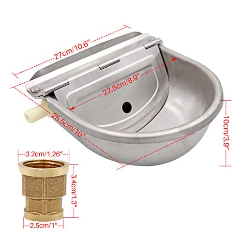 MUDUOBAN Stainless Steel Float Valve Water Bowl with Connector for Cattle Horse Automatic Hog Goat Pet Waterer with Plug