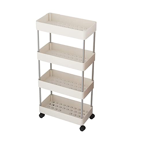 UDEAR Slim Storage Cart,4-Tier Mobile Shelving Unit Rolling Utility Cart for Bathroom, Office,Laundry Room,Kitchen, Narrow Place,White