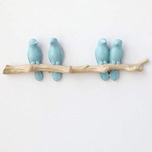 xpsd resin birds figurine wall hooks decorative home decoration accessories key bag handbag coat rack holder wall hanger for clothes-blue 4birds