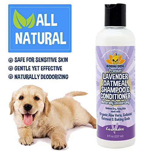 Bodhi Dog Organic Lavender Oatmeal Dog Shampoo and Conditioner | Hypoallergenic Conditioning Deodorizing Formula for Dogs Cats & Pets | Treatment Wash Soothes Dry Itchy Skin Allergy Relief (8 Fl Oz)