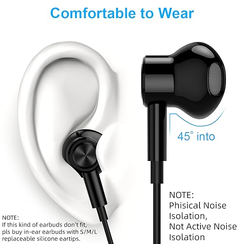 TITACUTE 3.5mm Earbuds Noise Canceling Headphones with Microphone Magnetic in-Ear Wired 3.5mm Jack Earphone for Moto G Power Pure Google Pixel 4a 3a 5a Samsung S10 S10e S9 A03s A52 A14 A12 A13 Black