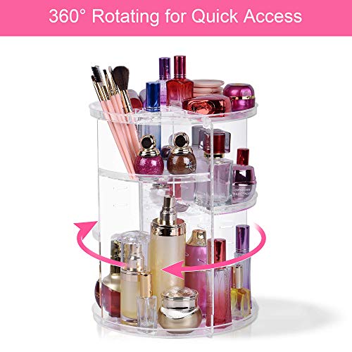 Easyhouse 360° Rotating Makeup Organizer, Adjustable Multi-Function Cosmetic Storage Organizer, Large Capacity Jewelry Perfumes Display Stand Box (Clear)