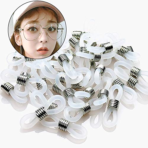 TTSAM 40 Pieces Eyeglass Chain Ends Adjustable Rubber Spectacle End Connectors for Eye Glasses Holder Necklace Chain (White and Silver)