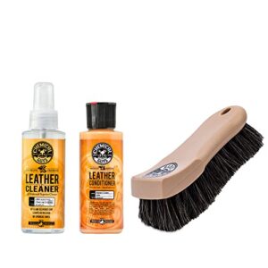chemical guys spi_109_04b leather cleaner and conditioner complete leather care kit (2 - 4 fl oz bottles) with acc_s95  long bristle horse hair leather cleaning brush, 1 pack (3 item bundle)