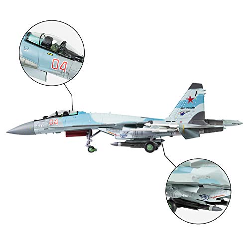 HANGHANG 1/100 Scale SU-35 Attack Plane Metal Fighter Military Model Fairchild Republic Diecast Plane Model for Gifts Blue