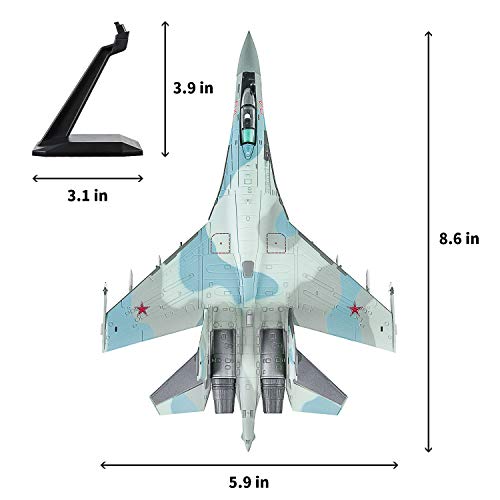 HANGHANG 1/100 Scale SU-35 Attack Plane Metal Fighter Military Model Fairchild Republic Diecast Plane Model for Gifts Blue