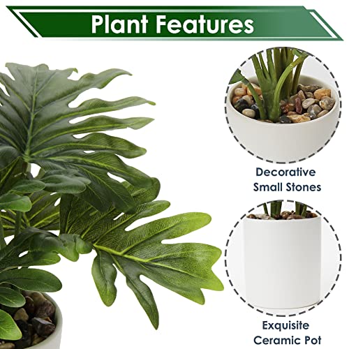 Briful Artificial Monstera Plant 13" Small Fake Plant in Ceramic Pot Potted Faux Plant Indoor for Home Bathroom Living Room Table Office Shelf Desk Decorations