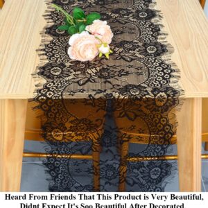 Pardecor Lace Table Runner 14x120 1PC Table Runner for Wedding Table Overlay Floral Lace Table Runner Black Lace Classy for Rustic Boho Bridal Decorations Christmas Table Runner Vintage(Black)
