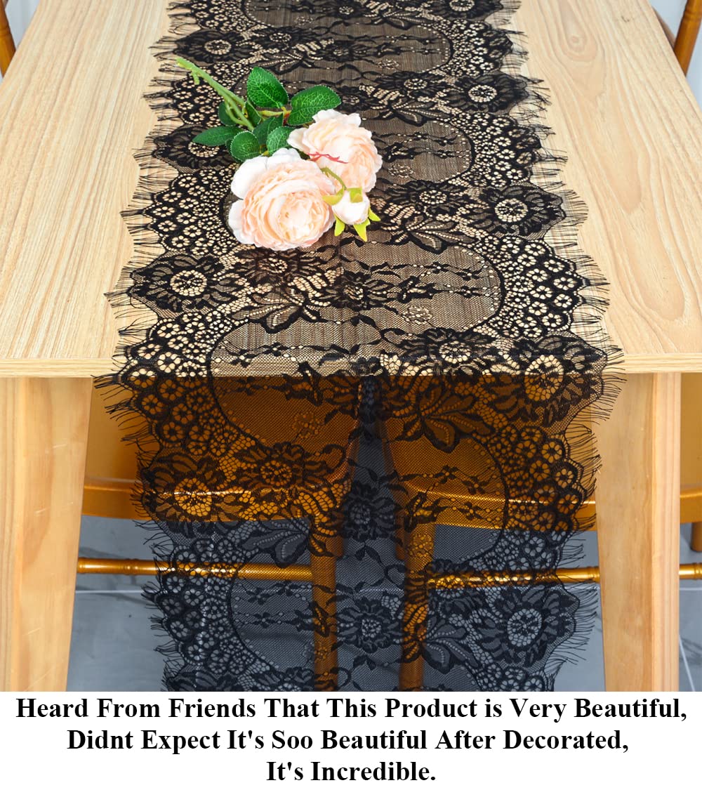 Pardecor Lace Table Runner 14x120 1PC Table Runner for Wedding Table Overlay Floral Lace Table Runner Black Lace Classy for Rustic Boho Bridal Decorations Christmas Table Runner Vintage(Black)