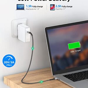 SUNGUY USB C to USB C 1.5FT [2Pack], 60W USB C Cable PD Fast Charge USB 2.0 Type C Charger Cord Compatible for Samsung Galaxy S21/S21+/S20+ Ultra, MacBook Air/Pro, iPad Pro 2020/2018, iPad Air 2020