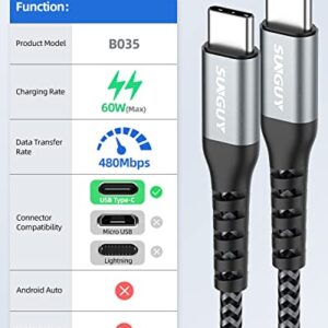 SUNGUY USB C to USB C 1.5FT [2Pack], 60W USB C Cable PD Fast Charge USB 2.0 Type C Charger Cord Compatible for Samsung Galaxy S21/S21+/S20+ Ultra, MacBook Air/Pro, iPad Pro 2020/2018, iPad Air 2020