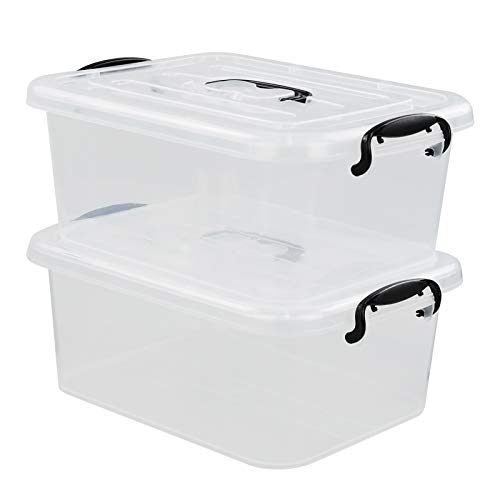 Readsky 8 Quart Lidded Storage Bins Plastic Storage Containers, Clear and Black, 2 Packs