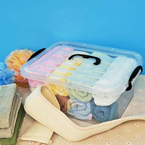 Readsky 8 Quart Lidded Storage Bins Plastic Storage Containers, Clear and Black, 2 Packs