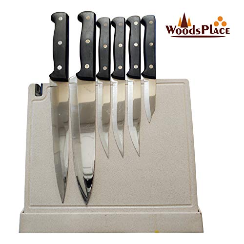 KnifeMaster Magnetic Knife Block | Multifunctional Knife Stand with Knife Sharpener | Detachable Cutting Board | Utensil Holder | Durable and Sturdy Magnetic Knife Holder