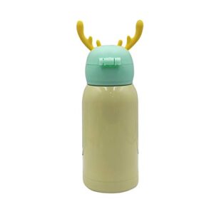 Thermos Water Bottle for Kids, 18/10 Stainless Steel Insulated Flask Bottles with Straw. 2 Lids, Pouch, Reindeer, 17 OZ