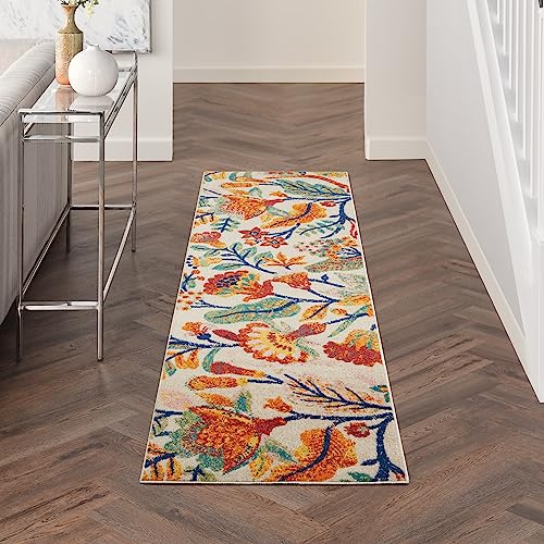 Nourison Allur Floral Ivory Multicolor 2'3" x 7'6" Area -Rug, Easy -Cleaning, Non Shedding, Bed Room, Living Room, Dining Room, Kitchen (2x8)