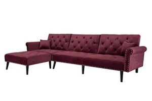 peciafy modern reversible sectional sofa couch for living room l-shape sofa couch 3-seat sofas solid wood legs for small space, decor with metal nails - wine red