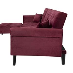 Peciafy Modern Reversible Sectional Sofa Couch for Living Room L-Shape Sofa Couch 3-seat Sofas Solid Wood Legs for Small Space, Decor with Metal Nails - Wine Red