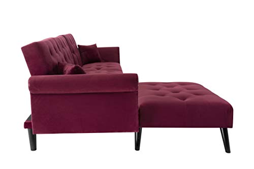 Peciafy Modern Reversible Sectional Sofa Couch for Living Room L-Shape Sofa Couch 3-seat Sofas Solid Wood Legs for Small Space, Decor with Metal Nails - Wine Red