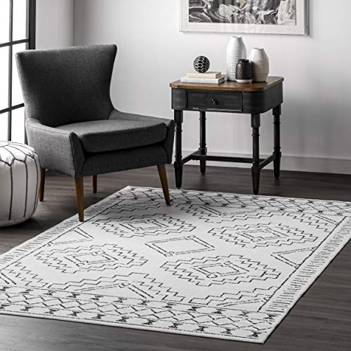 nuLOOM Noa Machine Washable Tribal Moroccan Area Rug, 4x6, White