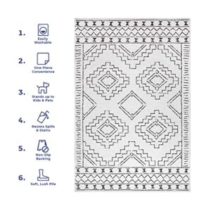 nuLOOM Noa Machine Washable Tribal Moroccan Area Rug, 4x6, White