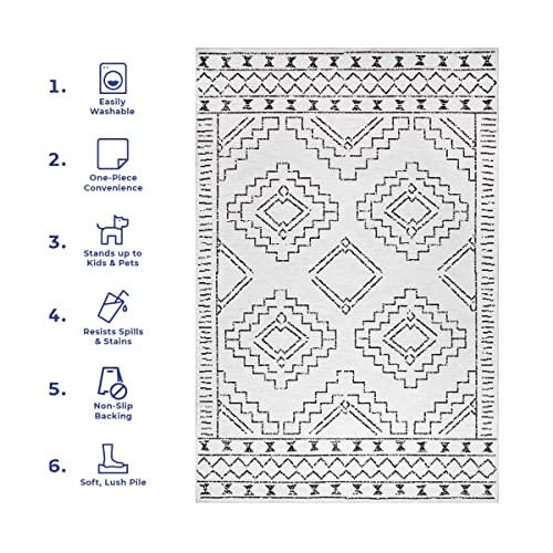 nuLOOM Noa Machine Washable Tribal Moroccan Area Rug, 4x6, White