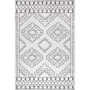 nuLOOM Noa Machine Washable Tribal Moroccan Area Rug, 4x6, White