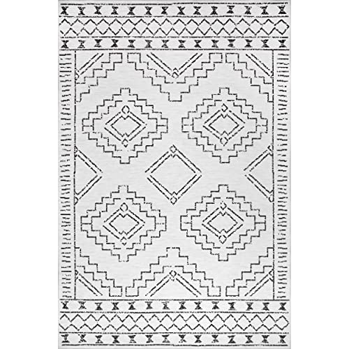 nuLOOM Noa Machine Washable Tribal Moroccan Area Rug, 4x6, White