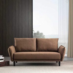 mupple loveseat couch for small apartment with two loose back cushions and comfortable seat cushion (brown)