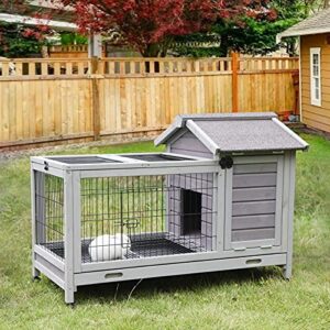 Aivituvin Rabbit Hutch Indoor Rabbit Cage Outdoor Bunny Hutch Guinea Pig Cage with Removable Wire Floor & Wheels