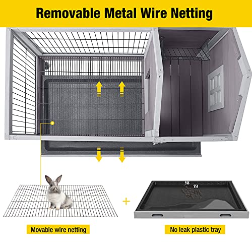 Aivituvin Rabbit Hutch Indoor Rabbit Cage Outdoor Bunny Hutch Guinea Pig Cage with Removable Wire Floor & Wheels