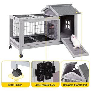 Aivituvin Rabbit Hutch Indoor Rabbit Cage Outdoor Bunny Hutch Guinea Pig Cage with Removable Wire Floor & Wheels