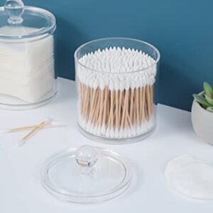 2Pcs Transparent Acrylic Qtip Holder Cotton Swab Organizer Bathroom Canister Storage Organization Makeup Organizer with Lid for Cotton Ball Cotton Swab Cotton Round Pads