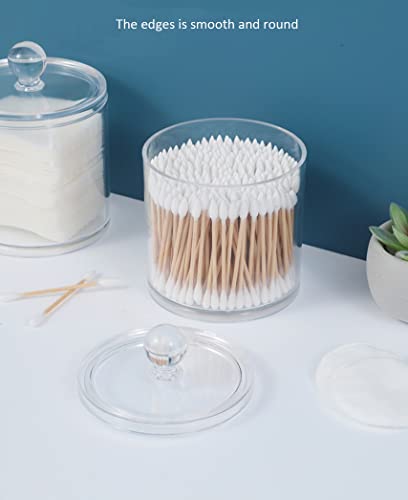 2Pcs Transparent Acrylic Qtip Holder Cotton Swab Organizer Bathroom Canister Storage Organization Makeup Organizer with Lid for Cotton Ball Cotton Swab Cotton Round Pads