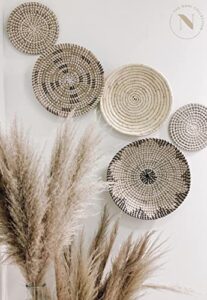 thenamicollection five seagrass baskets set | hanging, decorative, boho styled perfect for trendy, all natural home wall decor | handmade, round, woven