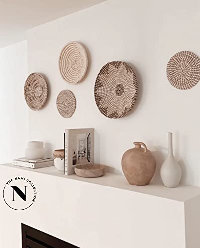 TheNamiCollection Five Seagrass Baskets Set | Hanging, Decorative, Boho Styled Perfect For Trendy, All Natural Home Wall Decor | Handmade, Round, Woven