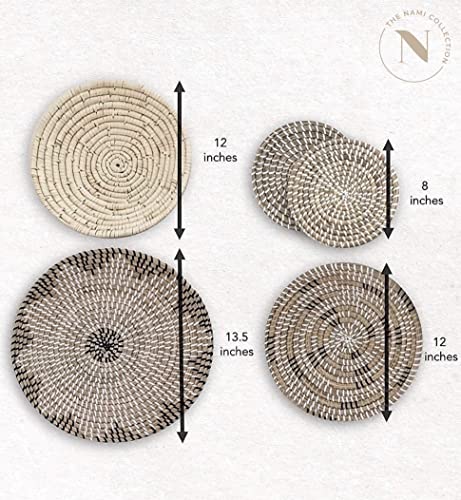 TheNamiCollection Five Seagrass Baskets Set | Hanging, Decorative, Boho Styled Perfect For Trendy, All Natural Home Wall Decor | Handmade, Round, Woven