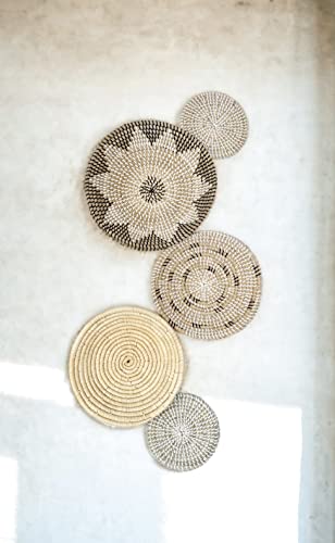 TheNamiCollection Five Seagrass Baskets Set | Hanging, Decorative, Boho Styled Perfect For Trendy, All Natural Home Wall Decor | Handmade, Round, Woven