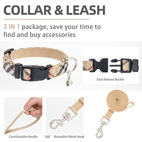 PUPTECK Adjustable Dog Harness Collar and Leash Set Step in No Pull Pet Harness for Small Medium Dogs Puppy and Cats Outdoor Walking Running, Soft Mesh Padded Reflective Vest Harnesses, Beige S