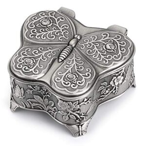 hipiwe vintage metal jewelry trinket box - butterfly shape jewelry organizer treasure chest ring holder, earrings necklace storage box keepsake box for girls women