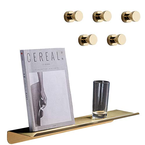 5 Gold Brass Robe Hook and Metal Floating Shelf Gold 15.7 Inches