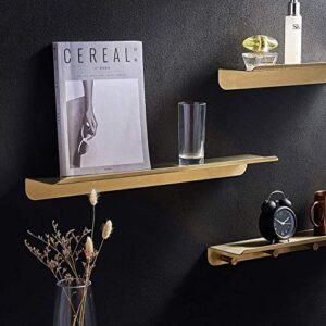 5 Gold Brass Robe Hook and Metal Floating Shelf Gold 15.7 Inches