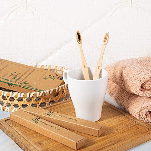 Bamboo Toothbrushes, BPA Free Medium Soft Bristle, Natural Biodegradable Wooden Toothbrush, Pack of 10