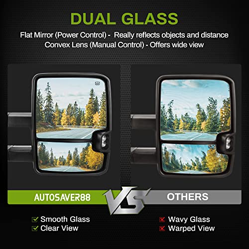 AUTOSAVER88 Towing Mirrors Compatible with 2003-2007 Chevy Silverado GMC Sierra 1500 2500 3500 Tahoe Suburban Avalanche Yukon Power Heated LED Signal Side View Mirror Pair Chrome