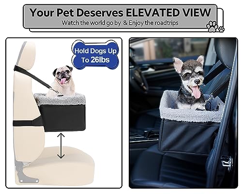 NOVOLAB Dog Car Seat for Small Dogs, Dog Booster Seat with Metal Frame Construction Double-Layer Oxford Puppy Car Seat with Safety Leash, Perfect for Small Pets Dogs Cats