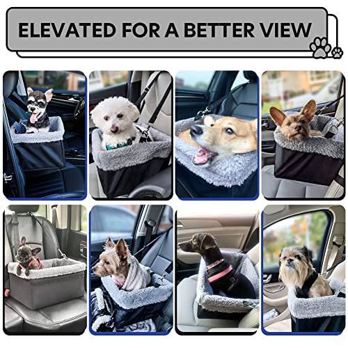 NOVOLAB Dog Car Seat for Small Dogs, Dog Booster Seat with Metal Frame Construction Double-Layer Oxford Puppy Car Seat with Safety Leash, Perfect for Small Pets Dogs Cats