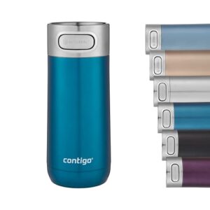 contigo luxe autoseal travel mug, stainless steel thermal mug, vacuum flask, leakproof tumbler, dishwasher safe, coffee mug with bpa free easy-clean lid, biscay bay, 360 ml