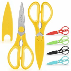 zulay kitchen scissors heavy duty - ultra sharp stainless steel kitchen shears with protective cover - multipurpose food scissors & meat scissors for poultry, fish, herbs, & more (yellow)