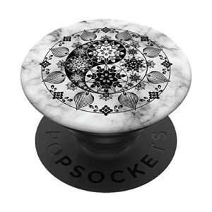 pretty yin and yang boho floral black & white mandala flower popsockets swappable popgrip