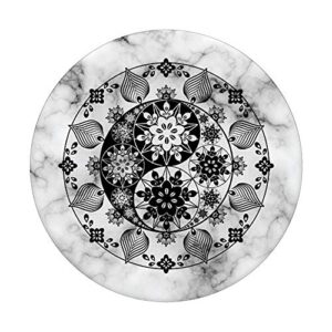 Pretty Yin and Yang Boho Floral Black & White Mandala Flower PopSockets Swappable PopGrip